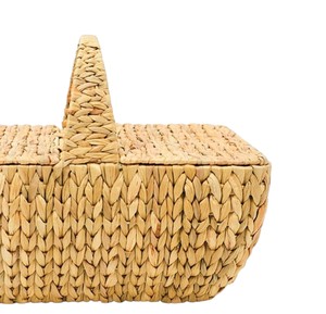 Water hyacinth picnic <b>basket</b> high end handcrafted wicker storage <b>basket</b> with decorative <b>rectangular</b> double lids and center hand - Product Image 4