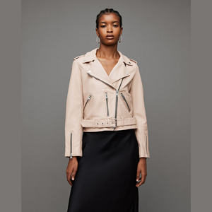 Chaqueta de cuero para mujer, personalizada, al por mayor, nueva moda, estampada, de piel de vaca, con ribete de piel, con cremallera, abrigo de invierno. - Product Image 5