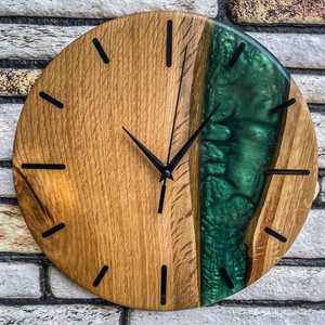 Green Epoxy Oak Wood Wall <b>Clock</b>: Handmade Modern Decor Pattern Wall <b>Clock</b> Stylish High-Demand Decor Living Room Needle Display - Product Image 3