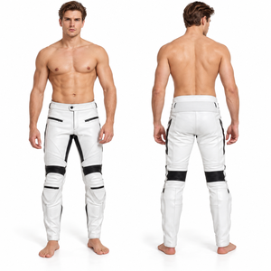 Pantalones de Motocicleta de Cuero Genuino, Pantalones de Motocross de Carreras con Protección para las Rodillas, Bolsillos con Cremallera, Pantalones de Moto - Product Image 3