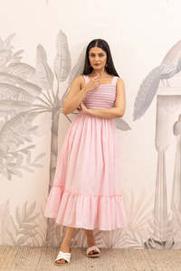 Vestido Maxi Rosa Bordado Sin Mangas con Cuello Cuadrado, Estilo A-Line, Casual de Verano, Tejido de Gasa con Dobladillo Acampanado y Patrón Geométrico Elegante - Product Image 4