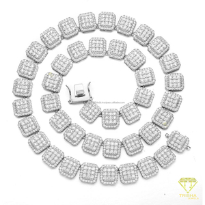 Chaîne cubaine en argent sterling 925 avec diamants moissanite et détails ronds, style hip-hop glacé, pour hommes et femmes - Product Image 4