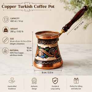Handcrafted Pure Copper Turkish Coffee Pot Cezve Ibrik Wooden Handle <b>Arabic</b> Greek Coffee Maker Hammered Decorative <b>Tea</b> Pot 240ml - Product Image 6