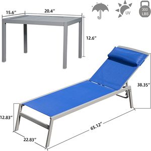 Set di 3 Chaise Longue Regolabili in Alluminio per Patio, Reclinabili in Textilene con Poggiatesta per Uso in Piscina - Product Image 4