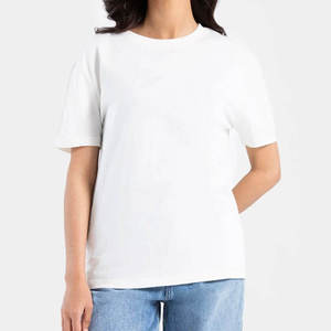 T-shirt classique en coton tricoté pour femme, col rond, manches courtes, vêtement décontracté pour tous les jours, style moderne - Product Image 1