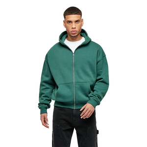 Sweat-shirt à capuche zippé vert surdimensionné pour homme, en molleton, coupe classique, couleur unie, pour l'automne - Product Image 1