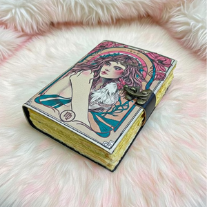 Journal en cuir véritable imprimé à la main, motif rose, signe du zodiaque, couverture rigide, pour hommes et femmes - Cadeau - Product Image 2