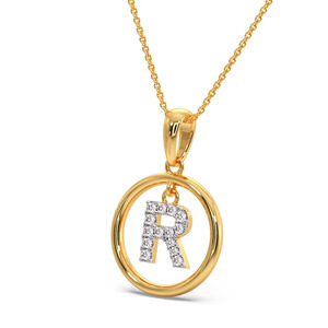 จี้เพชรรูปวงกลมตัวอักษร R แบบแขวน พร้อมสร้อยคอทองคำ - Product Image 3