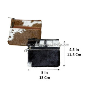 Real Handmade Hair on Hide <b>Fur</b> Leather Coin Change Purse Oval Credit Card Holder Case Western Stylish Cute Small Oval Wallet - Product Image 2