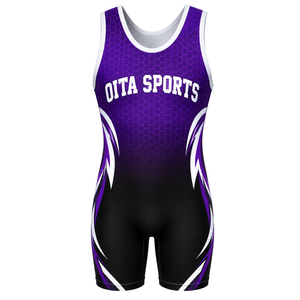 Singlet de Lucha Sublimado Morado y Negro para Hombre, Uniforme de Lucha de Poliéster sin Mangas, Ropa para Entrenamiento, Competencia y Partido - Product Image 2