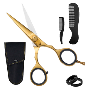 Juego de Tijeras Profesionales de Acero Inoxidable de 5 Pulgadas para Barba y Bigote con Estuche de Cuero y 2 Peines Pequeños para un Aseo Preciso - Product Image 1