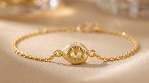 925 Sterling <b>Silver</b> Gold Plated Seed <b>Charm</b> <b>Bracelet</b> Minimalist Chain Textured Center Bead Adjustable Women’s Jewelry - Product Image 2