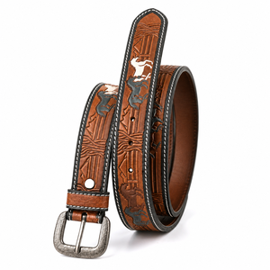 Men's Western Belt with Floral Pattern Conifer Handmade Heavy Duty 1.5 Inches Width 42 Inches Length for Casual & Ranch Wear - Product Image 1