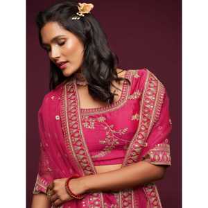 ศิลปะการปักด้ายสีชมพูสวยงามศิลปะผ้าไหมงานแต่งงาน lehenga choli - Product Image 1