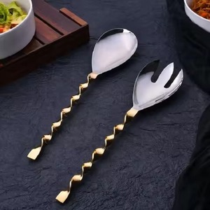Ensemble de couverts élégants en métal avec manche en laiton, couverts en acier inoxydable, cuillère, fourchette, couteau, vaisselle moderne pour table à manger, finition durable - Product Image 3
