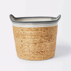 Cesta de Almacenamiento de Jacinto de Agua Natural Hecha a Mano, con Borde Decorativo, Ecológica, Organizador para el Hogar, Venta al Por Mayor - Product Image 1