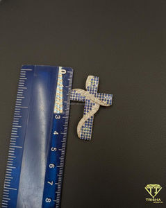 Pendentif croix personnalisé avec pierres bleues, diamants de laboratoire VVS, argent sterling 925, bijoux hip hop pour hommes - Product Image 6