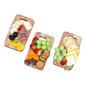 Food Safe Mini Wood Charcuterie Boards Set of 3 Small Size Personal Plates Acacia Wood Rectangular Serving Tray for Food, Snacks