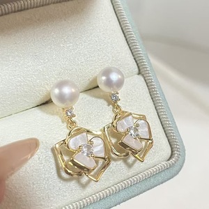 ต่างหูห้อยแฟชั่น ดีไซน์หรูหรา ประดับมุกแบน รูปดอกไม้ แนวทะเลลึก ลายดอกฟริทิลลาเรีย ดอกฮวาซาน ดอกคามิลเลีย สำหรับฤดูใบไม้ร่วงและฤดูหนาว - Product Image 2