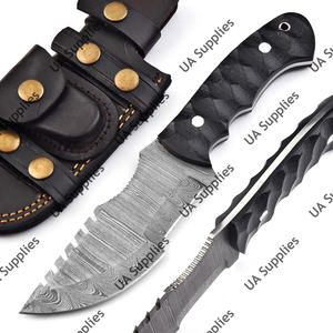 มีดติดตามแบบดามัสกัส สตีล สำหรับงานหนัก ใช้สำหรับล่าสัตว์ ตั้งแคมป์ พกพาประจำวัน เดินป่า ตกปลา ปลายใบมีดแบบคลิป คมกริบ ด้ามไมคาร์ต้า รับผลิตแบบ OEM ขั้นต่ำในการสั่งซื้อน้อย - Product Image 3