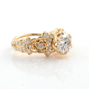 Bague de fiançailles florale en or rose 14K/18K avec diamant de laboratoire, style vintage, ensemble nuptial, couronne de fleurs, bague d'anniversaire pour femme - Product Image 3