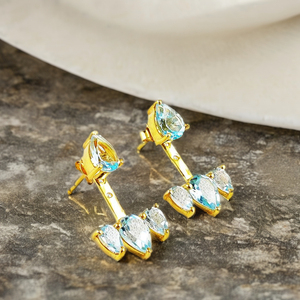 Veste d'oreille en topaze bleue 8x6mm, taille 7x5mm forme de poire coupe normale or Vermeil 925 argent Sterling ensemble de broches boucle d'oreille pierre de naissance goujon - Product Image 1