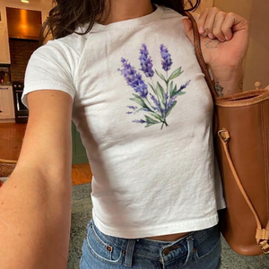 Custom Printed Summer Beach Shell, Flower, Juice Print T-shirt, Women Aesthetic Graphic <b>Crop</b> <b>Top</b>, Custom Clothing Factory - Product Image 6