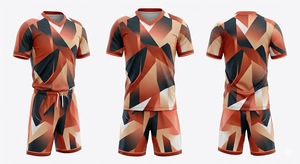 Conjunto de Camiseta de Fútbol Personalizada para Hombre, Cuello en V, Manga Corta, Estampado Geométrico, Poliéster Transpirable, Ajuste Atlético para Todas las Temporadas - Product Image 1