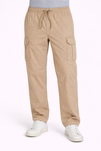 <b>Men</b>’s Khaki Cargo Pants <b>with</b> <b>Elastic</b> Drawstring <b>Waist</b> – Relaxed Fit Casual Utility <b>Trousers</b> <b>with</b> Side Flap Pockets, Lightweight - Product Image 4