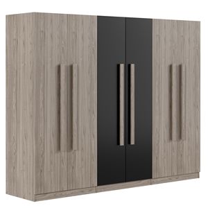 Armadio in legno a 6 porte nero e natura con 2 cassetti per la conservazione della camera da letto - Product Image 5