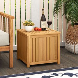 Tavolino da Esterno 2 in 1 in Legno Massello di Acacia con Foro per Ombrellone, Perfetto Tavolino Contenitore per Patio e Bordo Piscina - Product Image 4