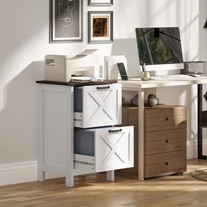 Rustic Farmhouse 2-Drawer Vertical <b>File</b> Cabinet Distressed White Office Storage for <b>A4</b> and Letter Size Papers - Product Image 2