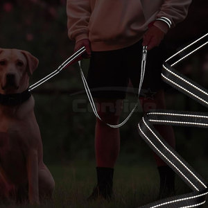 Laisse réfléchissante pour animaux de compagnie, sangle haute visibilité avec poignée confortable, clip métallique sécurisé pour les promenades nocturnes et les voyages - Product Image 5