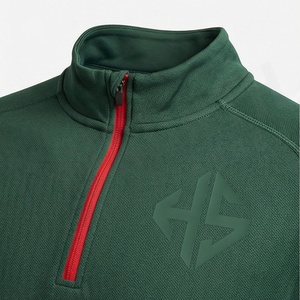 Survêtement vert pour homme, demi-zip, coupe sportive longue, séchage rapide, polyester et élasthanne, idéal pour l'automne - Product Image 4
