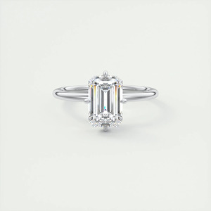 Bague de fiançailles solitaire en or blanc avec diamant de laboratoire taille émeraude - Product Image 1