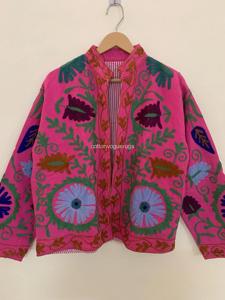 Chaqueta de algodón con bordado floral bohemio, cuello mandarín, manga larga, ropa de abrigo de primavera para mujer - Product Image 1