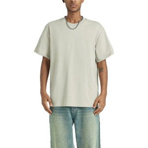 Camiseta de algodón de color liso extragrande para hombre, de manga corta, cuello redondo, estilo casual urbano, de punto jersey, teñido liso, ajuste holgado, camisetas para hombre de tela gruesa. - Product Image 1
