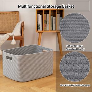 Cesta de Almacenamiento de Cuerda de Algodón Tejida Moderna y Ecológica de 75L, 22x17x12, para Bebidas/Alimentos, para Sala de Estar, Dormitorio, Cuarto de Niños - Product Image 4