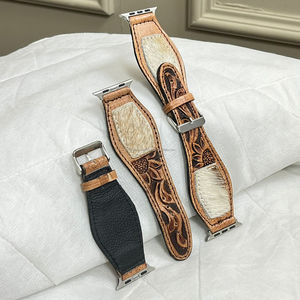Bracelets de montre rustiques en cuir de vachette véritable usiné à la main avec compatibilité d'accents capillaires avec outillage floral pour un style occidental audacieux - Product Image 6