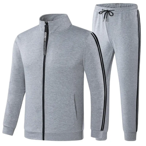 <b>Men's</b> Gray Tracksuit Set Full Sleeve Zipper <b>Jacket</b> Pants Solid Color Casual Autumn Wear Regular Fit Breathable Polyester Cotton - Product Image 1