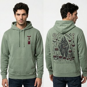 เสื้อฮู้ดดี้สีเขียวเซจแบบกำหนดเองสำหรับผู้ชาย พิมพ์ลายกราฟิกคุณภาพสูง เสื้อพูลโอเวอร์สตรีทแวร์ ผู้ผลิตขายส่งเสื้อฮู้ดดี้ขนาดใหญ่ - Product Image 1