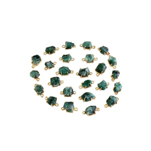 Connecteur double anneau en argent 925 teinté émeraude, breloque en pierre précieuse naturelle, fournitures pour la fabrication de bijoux - Product Image 1