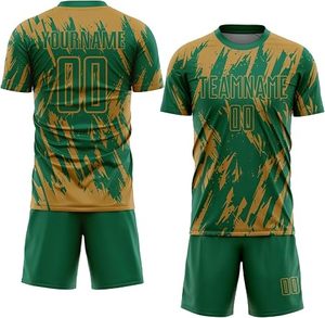 Camiseta de Fútbol Personalizada con Estampado Sublimado Verde Dorado, Nombre del Equipo 00, Cuello Redondo, Manga Corta, Transpirable, Poliéster, Ropa Deportiva Unisex para Adultos - Product Image 3
