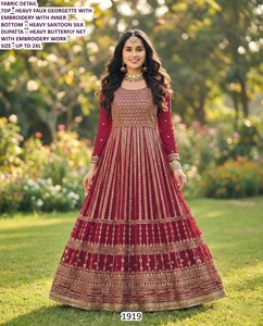 Vestido de Fiesta Gulnaar Bhandhani Bordado, Estilo Imperio, Largo hasta el Suelo, Moderno, con Estampado Floral Natural, Cómodo - Product Image 1