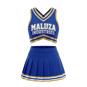Ensemble d'uniformes de pom-pom girl pour adultes MALUZA INDUSTRIES, personnalisés par sublimation, respirants, en spandex/polyester, avec hauts et jupes - Product Image 1