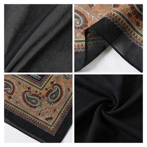 Women's Square Chiffon Hijab Black With Paisley Print Elegant Multi-Functional Scarf All Seasons Daily Wear - Product Image 4