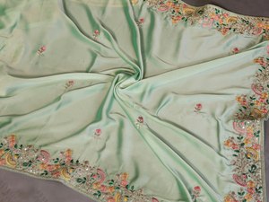 Customized Size Silk Saree with Embroidery Diamond Work All-Season Casual Wear Salwar Model Fancy Silk Rayon Viscose - Product Image 6
