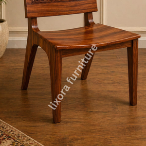 Silla de Comedor de Madera Maciza Hecha a Mano de Lujo con Tallado Floral Ornamental y Acabado en Madera de Palisandro - Product Image 4