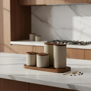 Juego de Recipientes de Almacenamiento para Cocina Moderna con Soporte de Madera, Diseño de Tapa Hermética, Organizador de Encimera que Ahorra Espacio, Solución Elegante para Despensa - Product Image 3