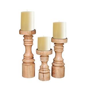 Rustic Wood Pillar Candle Holder <b>Set</b> Handcrafted Wood Candle Stand for Wedding Table Centerpiece Vintage Home Decor Wood Pillar - Product Image 1